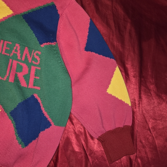 Versace Jeans Couture Y2K Logo Argyle Colorblock Knit Sweater - Picture 3 of 6